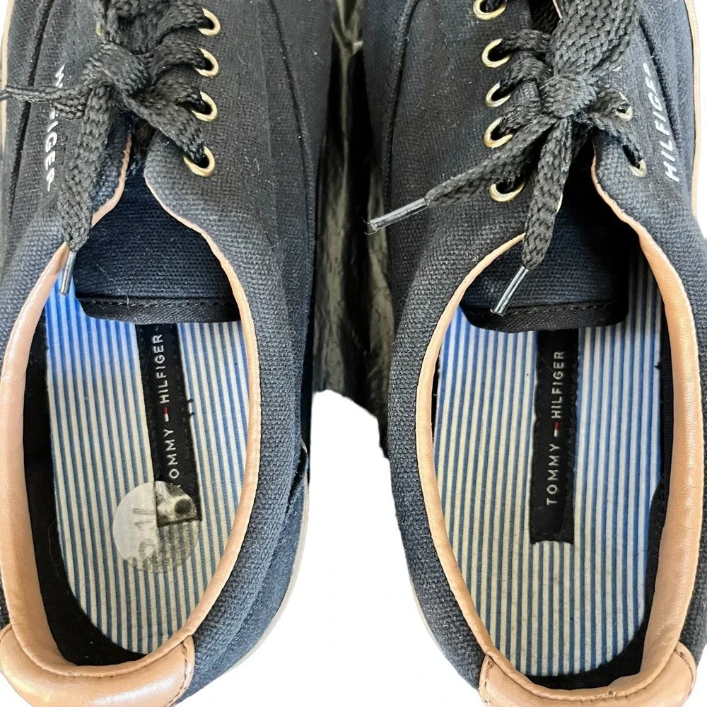 Tommy Hilfiger Deck Shoes Mens 8.5 Black Brown Canvas Boat Casual Flats